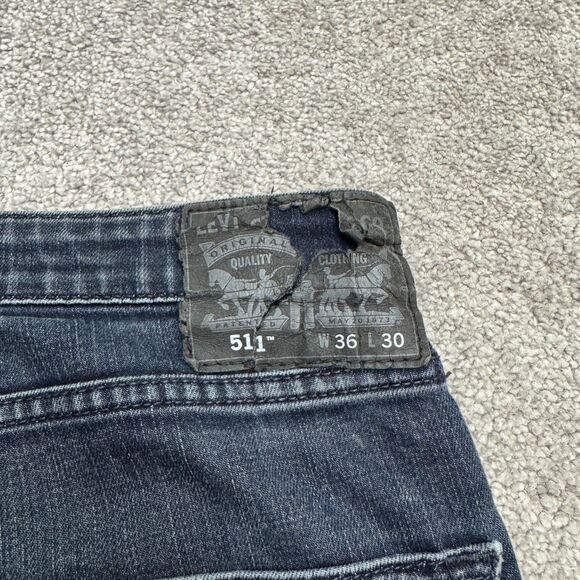 Levi's 511 Slim Fit Denim Jeans Mens 36x30 Blue Straight Leg Dark Wash Casual - Picture 3 of 16